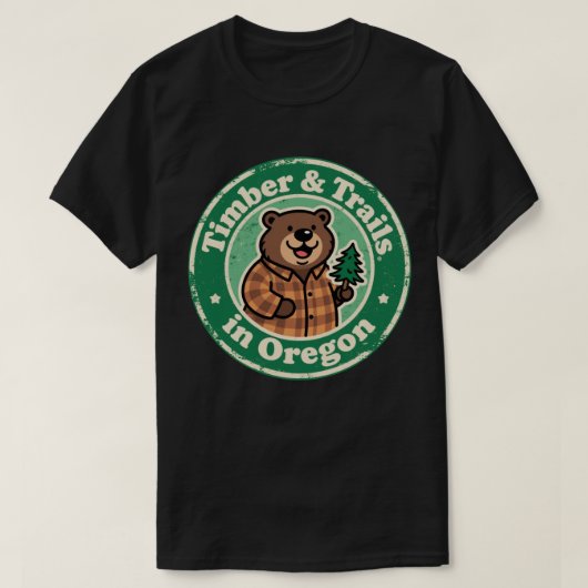 Timber & Trails オレゴン州のヴィンテージ自然アート Tシャツ (デザイン正面)