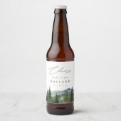 Timberline | 山の森の水彩画の結婚式 ビールラベル (正面)