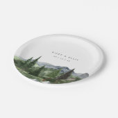 Timberline | 水彩画の山と森のウエディング ペーパープレート (アングル)