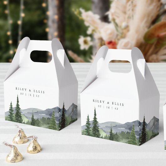 Timberline | 水彩画の山のウェディング フェイバーボックス