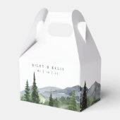 Timberline | 水彩画の山のウェディング フェイバーボックス (正面サイド)