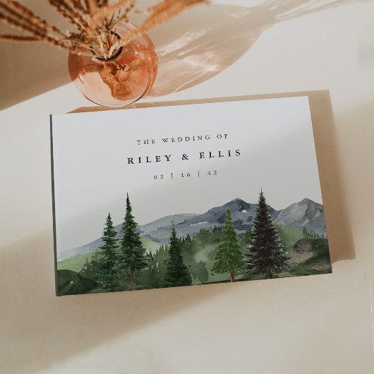 Timberline | 水彩画の山の森のウエディング ゲストブック