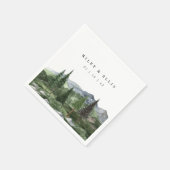 Timberline | 水彩画の山の森のウエディング スタンダードカクテルナプキン (角)