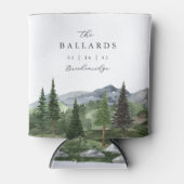Timberline | 水彩画の山の結婚式の引き出物 缶クーラー (正面)