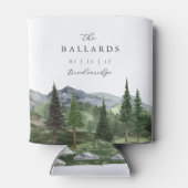 Timberline | 水彩画の山の結婚式の引き出物 缶クーラー (裏面)
