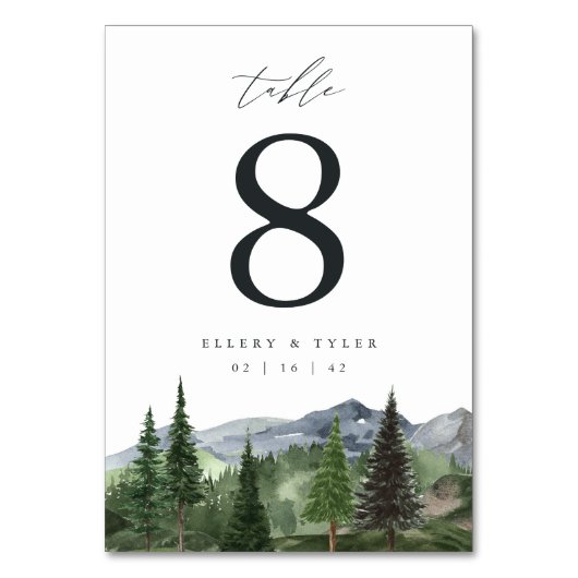 Timberline | Personalized Mountain Forest Wedding テーブルナンバー (正面)