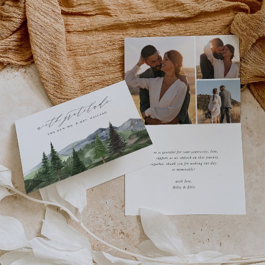 Timberline | Watercolor Mountain Forest Wedding サンキューカード