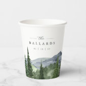 Timberline | Watercolor Mountain Forest Wedding 紙コップ (正面)