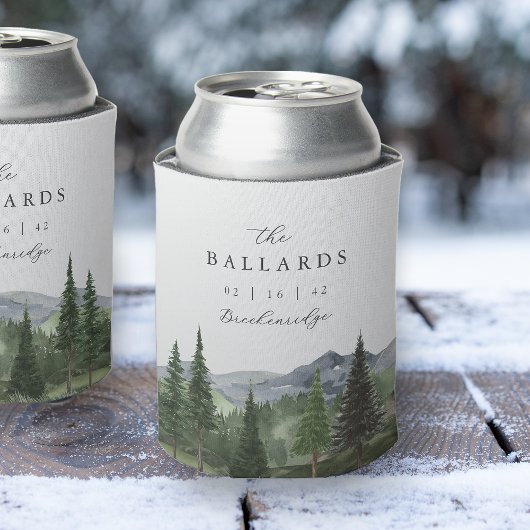 Timberline | Watercolor Mountain Wedding Favor 缶クーラー