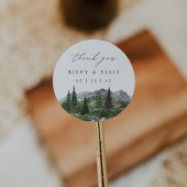 Timberline | Watercolor Mountain Wedding Thank You ラウンドシール