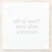 Timeは唯一の真の通貨 – ミニマル引用文 ガラスコースター (裏面)