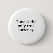 Timeは唯一の真の通貨 – ミニマル引用文 缶バッジ (正面)