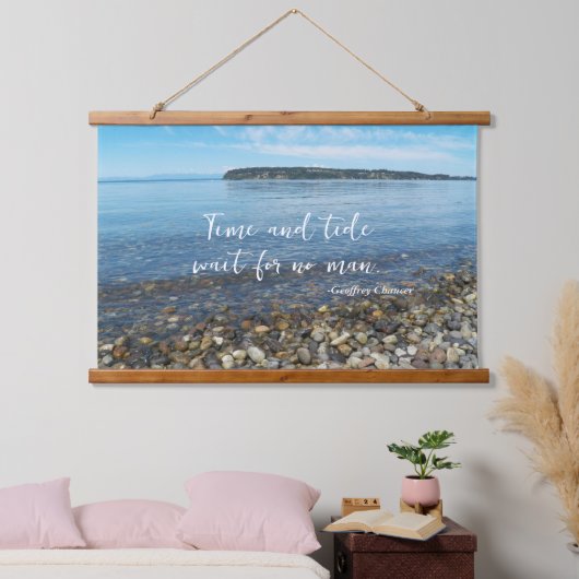 Time and Tide Geoffrey Chaucer Quote Seascape 吊り下げ型タペストリー (寝室)