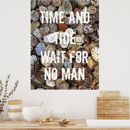 Time and Tide Wait for No Man Quote ポスター (キッチン)