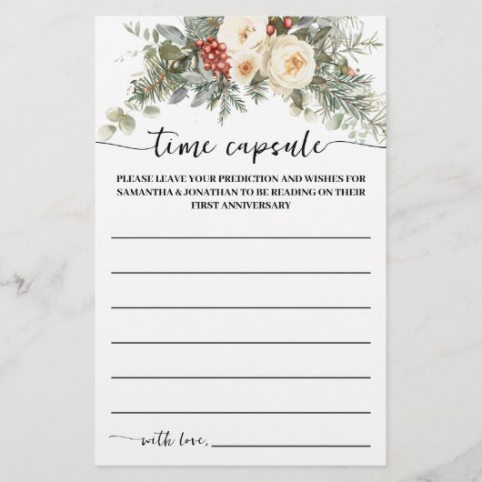 Time Capsule Advice Winter Bridal Shower Game Card チラシ (正面)