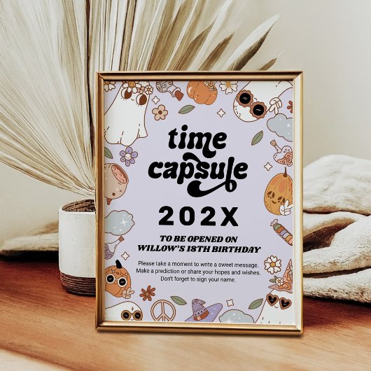 Time Capsule Groovy Spooky Halloween Birthday ポスター