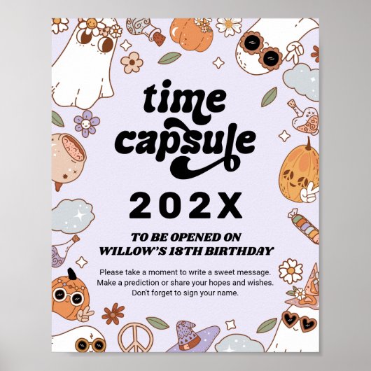 Time Capsule Groovy Spooky Halloween Birthday ポスター (正面)