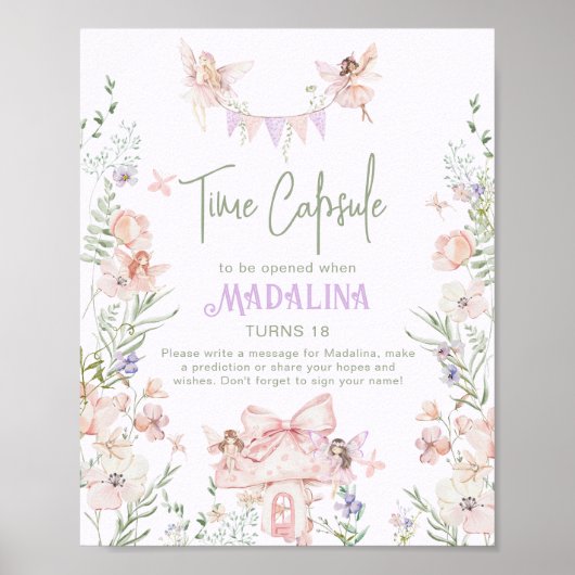 Time Capsule Whimsical garden Fairy First Birthday ポスター (正面)