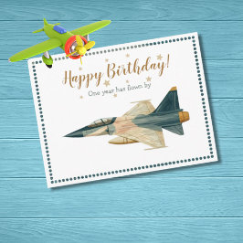 Time Flies 戦闘機 飛行機 男の子 初めての誕生日 ポストカード