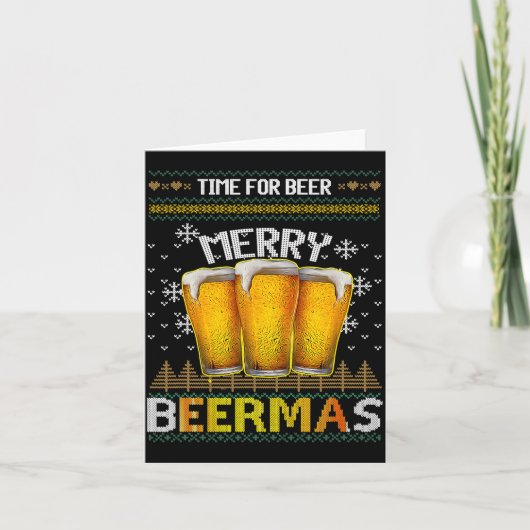 Time For Beer Merry Beermas Funny Christmas Beer L カード (正面)