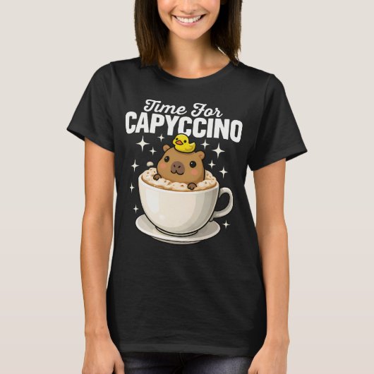 Time For Capyccino Funny Capybara Tシャツ (正面)
