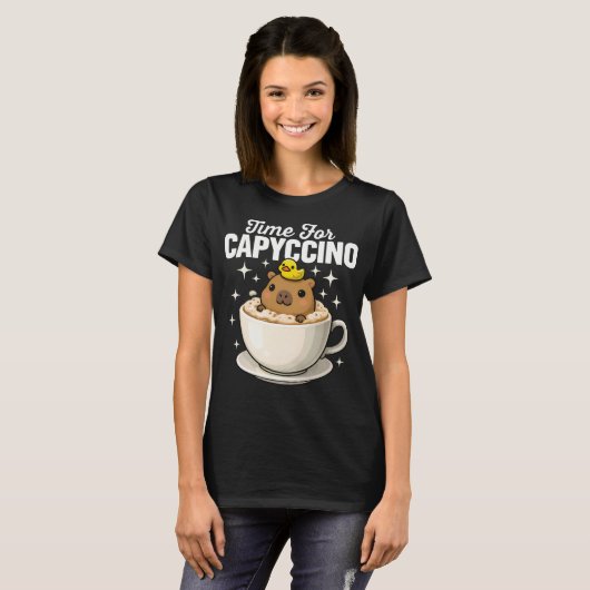 Time For Capyccino Funny Capybara Tシャツ (正面フル)