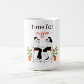 Time for Coffee Cute Couple Illustratio Mug, 15 oz コーヒーマグカップ (中央)
