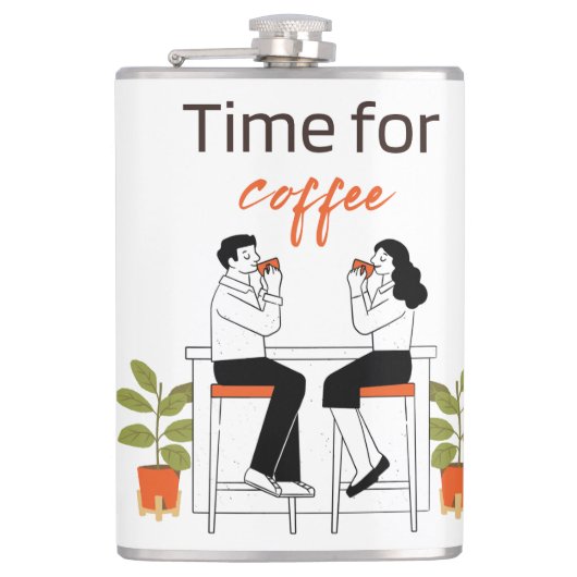 Time for Coffee Cute Couple Illustratio Mug, 15 oz フラスク (正面)
