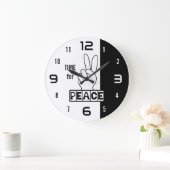 Time for Peace – Black & White Hand Design ラージ壁時計 (ホーム)