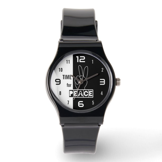 Time for Peace – Black & White Hand Design 腕時計 (正面)