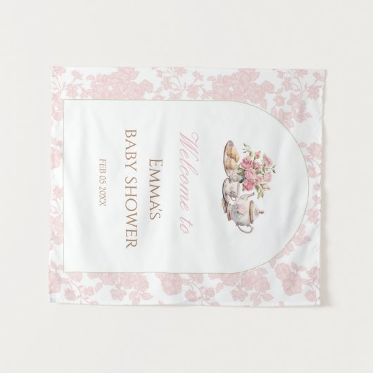 Time for Tea Baby Shower Backdrop タペストリー (正面(横))