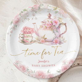 Time For Tea Baby Shower Pink Floral Paper ペーパープレート