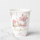 Time For Tea Baby Shower Pink Floral Paper 紙コップ (裏面)