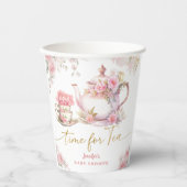 Time For Tea Baby Shower Pink Floral Paper 紙コップ (正面)