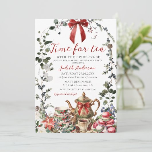 Time For Tea Bridal Shower Christmas Tea Party 招待状 (スタンド正面)