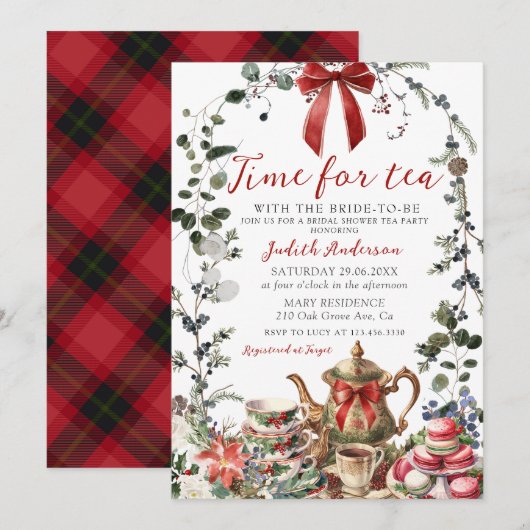 Time For Tea Bridal Shower Christmas Tea Party 招待状 (正面/裏面)