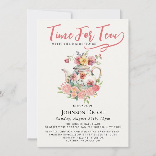Time For Tea Bridal Shower Party 招待状 (正面)
