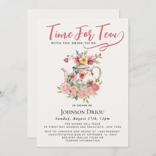 Time For Tea Bridal Shower Party 招待状 (正面/裏面)