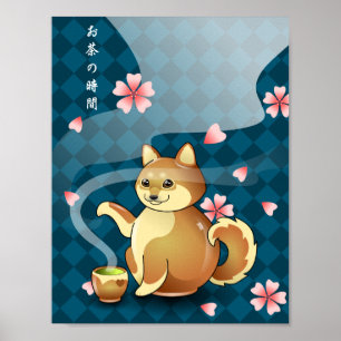 Time for Tea Chibi Shiba Inu Teapot Kanji Poster ポスター