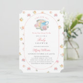 Time For Tea Elegant Blush Pink Floral Baby Shower 招待状 (スタンド正面)