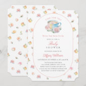Time For Tea Elegant Blush Pink Floral Baby Shower 招待状 (正面/裏面)