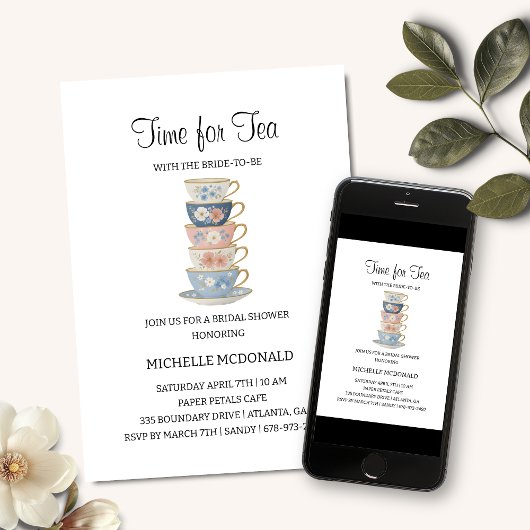Time for Tea Floral Bridal Shower Invitation 招待状