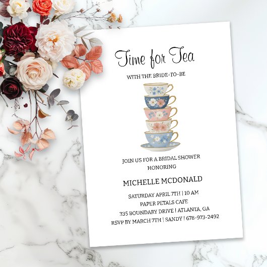 Time for Tea Floral Bridal Shower Invitation 招待状