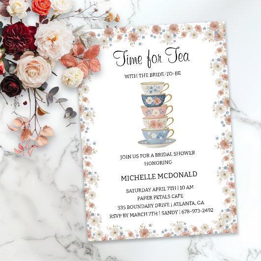Time for Tea Floral Bridal Shower Invitation 招待状