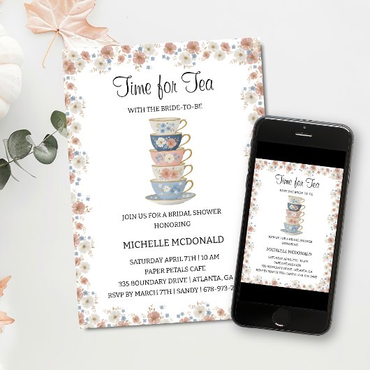 Time for Tea Floral Bridal Shower Invitation 招待状