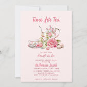 Time for Tea Pink Floral Tea Party Bridal Shower  招待状 (正面)
