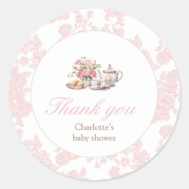 Time for Tea Pink Floral Toile Sticker ラウンドシール