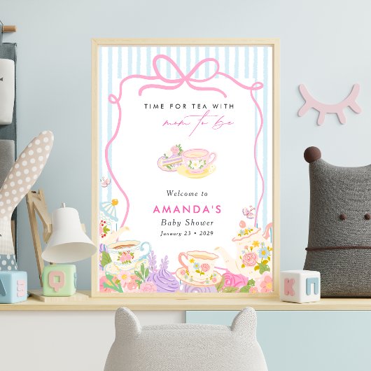 Time for tea Teapots and Cups baby shower ポスター