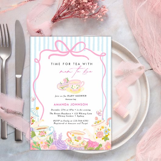 Time for tea Teapots and Cups baby shower 招待状
