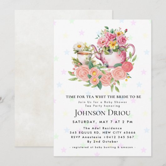 TIME FOR TEA WHIT THE Party Baby Shower Invitation 招待状 (正面/裏面)